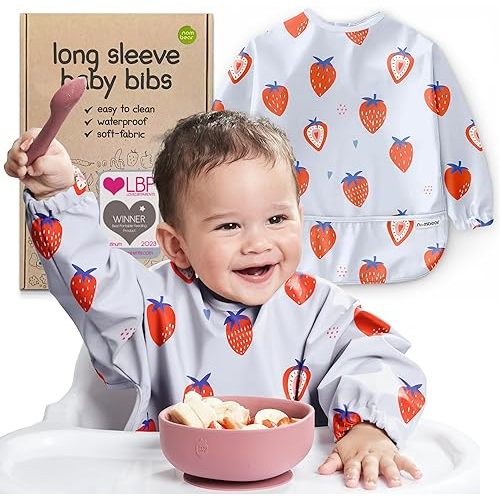 Baby Bibs for Eating - Waterproof Baby Eating Smock Bib - Long Sleeve Bib for Babies 6-12 Months