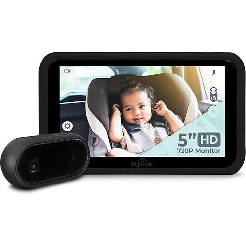 Tiny Traveler Baby Monitor - Tiny Basic Kit (TT002BA) Black - Wireless Baby Car Monitor Camera with Sound, Auto Night Vision HD 720p 5" Touchscreen LCD Monitor, for Newborn (Black)