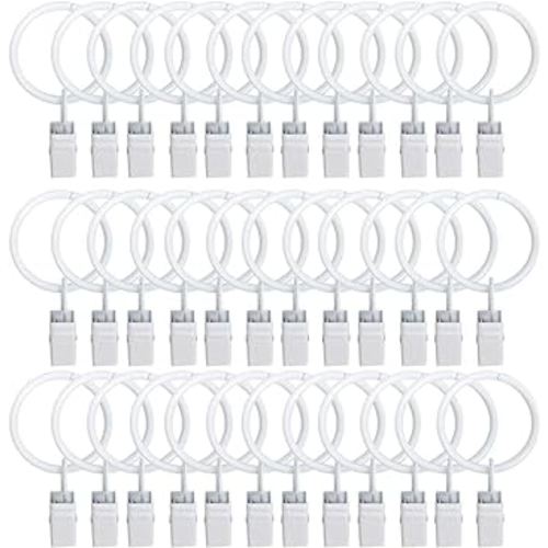 36-Pack 1.26 Inch Drapery Rings with Clips Curtain Rod Clips Electroplate Surface and Premium Iron Metal (White, 36)