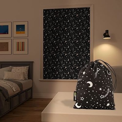 Sun Zero Lights Out Portable Travel 100% Blackout Suction-Cup-Curtain Panel, 50" x 78", Stars