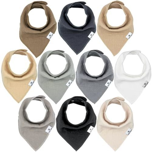 DiaperSquad's 10-Pack Baby Bibs for Drooling and Teething, Bibs for Boys, Baby Girl - Solid Cotton Baby Drool Bibs