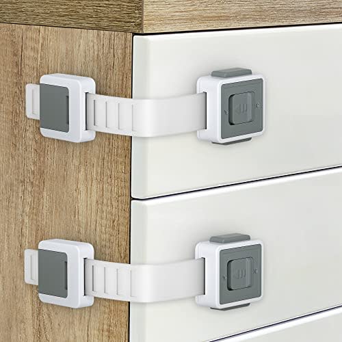 Cabinet Locks for Babies Aosite 6 Pack Child Safety Cabinet Locks Childproof Drawer Latches Baby Proof Straps Locks Adjustable Refrigerator Lock Door Lock for Furniture, Kitchen, Toilet, No Drilling
