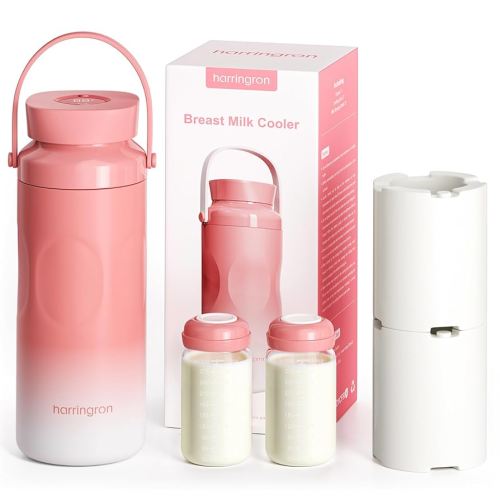Portable Breast Milk Cooler Bottle for Travel - 22oz Breastmilk Chiller with 2 Baby Bottles, Reusable Storage Container 360° Total Cooling for 24 Hours, Outdoor Thermos for Breastfeeding Moms, Pink