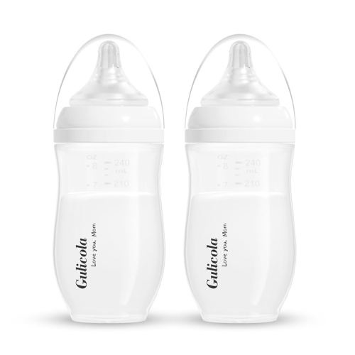 Natural PP Baby Breastfeeding Bottles, Medium Flow Nipples (M), 3 Months +, White, 8 oz - 2pks