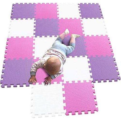 MQIAOHAM® 18 Pieces Puzzle Play Mats, Soft Baby Play Mat, Kids Interlocking Foam Floor Tiles, Toddlers Carpet Playmats G301018-101103111