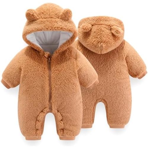 UVIPC Baby Newborn Bear Fleece Snowsuit Winter Coat Warm Hooded Jumpsuit for Baby boy girl