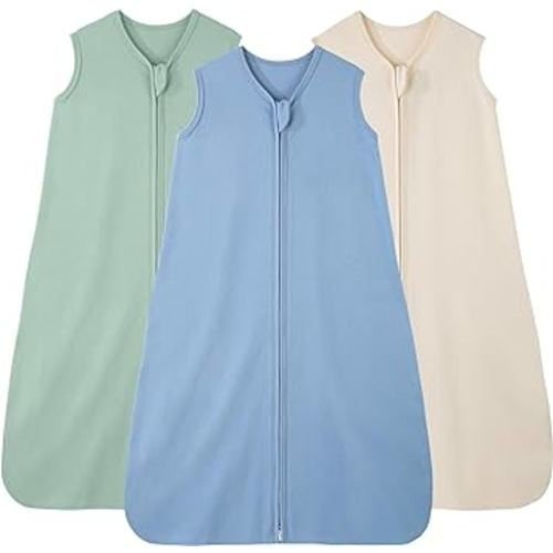 Baby Sleep Sack 0-6 Months, 100% Cotton Sleeping Sack for Newborn and Infant, 3 Pack Baby Wearable Blanket, 0.5 Tog Lightweight Double Zipper Sleep Bag Apricot