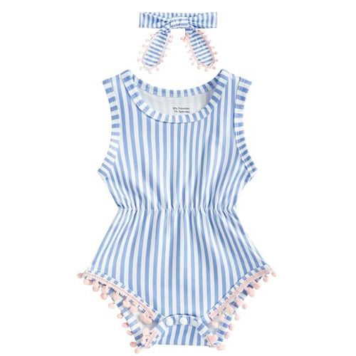UNICOMIDEA Baby Girls Outfit Newborn Romper Jumpsuits Sleeveless One-Piece Clothes 0-24 Months Bodysuit with Headband