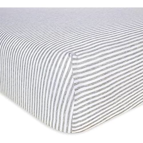 Burt's Bees Baby Stripe Fitted Crib Sheet Organic Cotton BEESNUG - Heather Grey Stripes, Fits Unisex Standard Bed and Toddler Mattress, Infant Essentials, 52 x 28 Inch 1-Pack