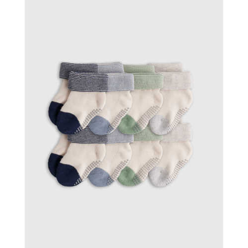 Organic Gripper Fold Over Socks 8-Pack - Baby Boy