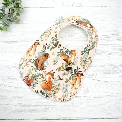 Woodland animals baby bib, baby shower gift, pink bib, gift under 20, newborn baby gift, new parents, drool bib, food bib, deer, skunk, fox