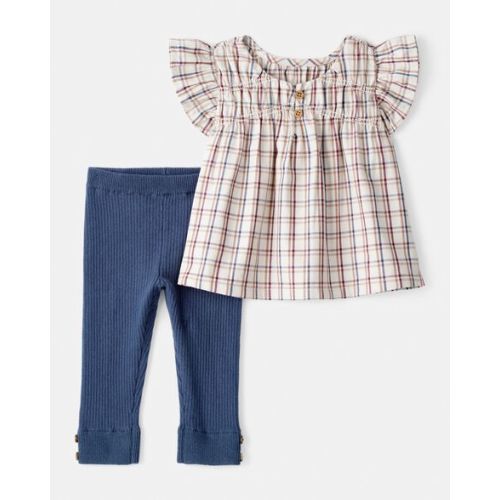 Baby Girl 2-Piece Plaid Short-Sleeve Outfit Set - Blue | Carter's