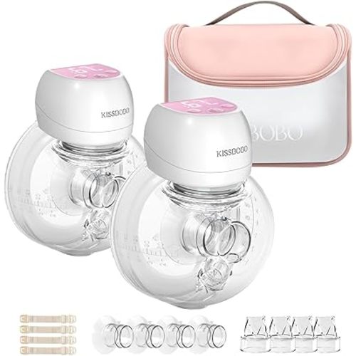 ABP-1508 Hands Free Breast Pump Wearable with Storage Bag, Wearable Breastfeeding Pump Strong Suction, Low Noise, 3 Modes & 9 Levels,with 21/24mm Insert/Flange, 2 Pack (Pink)