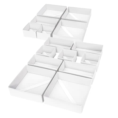 DIMJ Drawer Organizer Clothes, 15 Pack Fabric Drawer Organizer Bins, Foldable Baby Clothes Organizer & Dresser Organizer For Nursery, Clothes, Bedroom, Closet, Socks, Bra, Tie,White