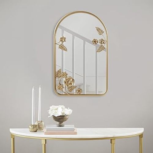 Madison Park Arch Shape Wall Mounted Mirror, Floral Leaves Mirror With Iron Frame, Vintage Baroque Wall Décor, Decorative Wall Mirror For Entryway, Vanity, Bedroom, Hallway - Gold Adaline