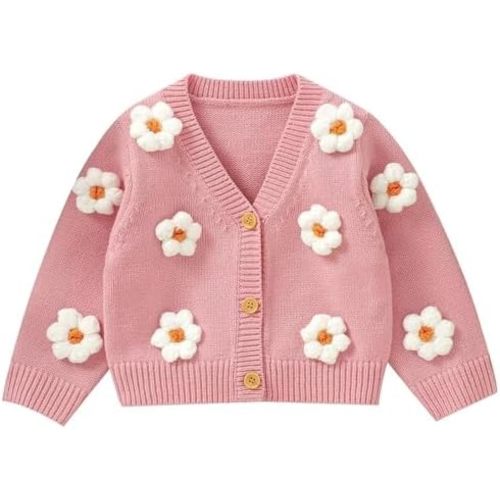 Baby Girl Cardigan Sweater Toddler Knit V-Neck Button Long Sleeve Outwear Fall Winter Clothes