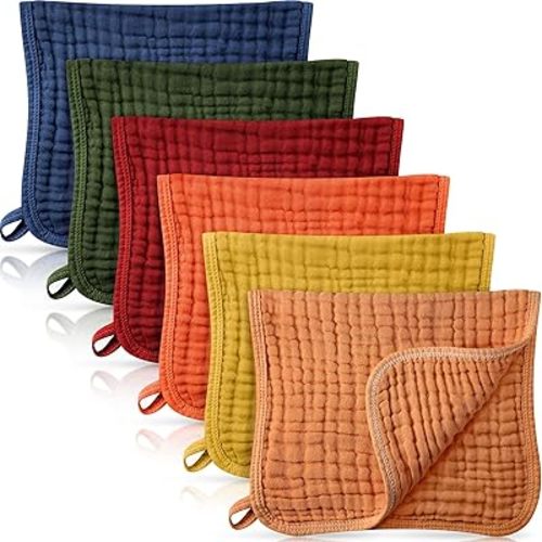 Irenare 6 Pack Muslin Burp Cloths Cotton Baby Burping Rags Large 20 x 10 Inch 6 Layers Spit up Rags Soft Absorbent Multicolor Wash Cloths Diapers for Newborn Baby Girl Boy (Multicolored)