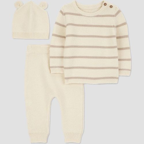 Carter's Just One You® Baby 3pc Striped Bear Sweater Top & Pants Set - Cream