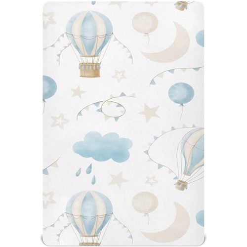 CEBUGI Stretchy Crib Sheet for Baby Boy Girl,Hot Air Balloon Portable Mini Fitted Pack N Play Playard Sheet for Neutral,Ultra Soft Material,Full Standard Toddler Mattresses,M