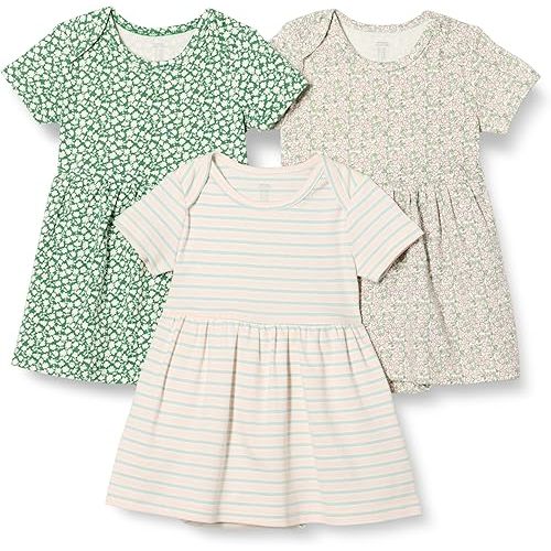 Amazon Essentials Baby Girls' Short Sleeve Bodysuit Dress, Pack of 3