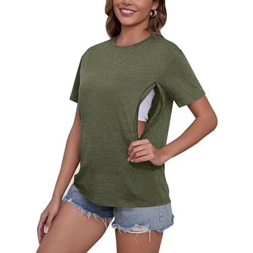 Mama Shirt Nursing Shirts for Breastfeeding Zip Maternity Tshirts Causal Mom Graphic Tees Mothers Gift Tops