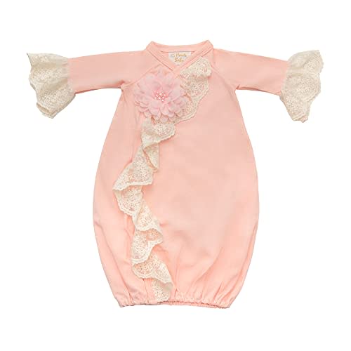 Haute Baby Chic Petite Valentine's Day Take Me Home Gown – Infant Baby Girl Gown with Floral Lace (0-3 Months, Pink)