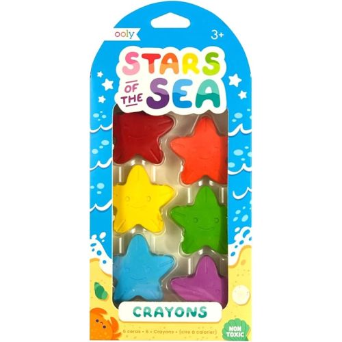 Ooly Stars of the Sea Star Shaped Chunky Crayons for Toddlers and Little Hands Set of 6, Easter Activities for Toddlers, Non-Toxic Star Shaped Easy to Hold Crayons for Young Kids, No Rolling Crayon