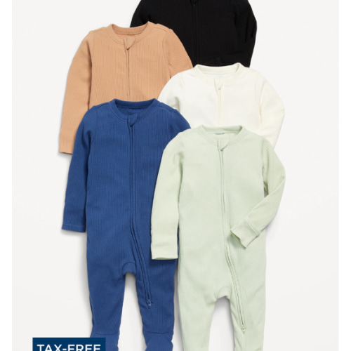 Sleep &amp; Play 2-Way-Zip Footed One-Piece 5-Pack for Baby | Old Navy