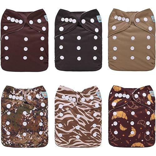 ALVABABY Baby Cloth Diaper 6 Pack with 12 Inserts One Size Cloth Diaper Covers Adjustable Washable Reusable for Baby Girls and Boys