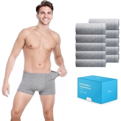 10 Pack Men Disposable 100% Cotton Underwear for Travel Fitness Swimming Hotel Spa Hospital Stay Grey