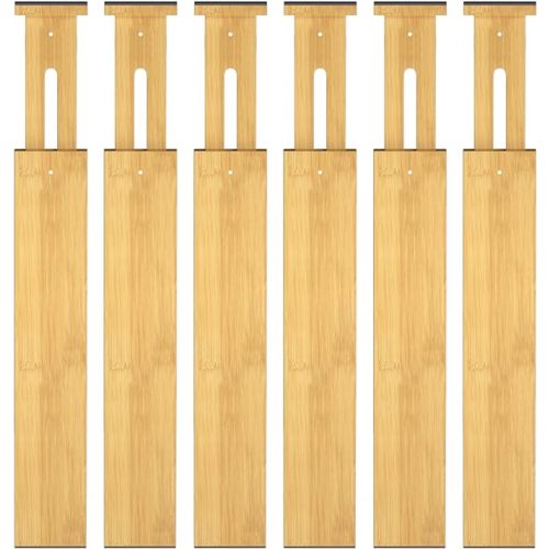 Bamboo Drawer Dividers,17-22" Adjustable Kitchen Drawer Organizer for Clothes,6 Pack Expandable Drawer Organization Separators for Bedroom,Bathroom,Dresser and Office,Natural - Natural-6 pcs - 17-22 IN