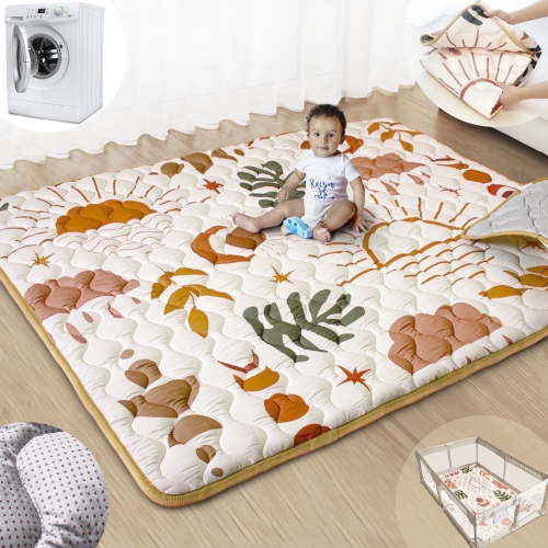 Beavtaens Baby Play Mat for Floor, Fits 71x59 Playpen, Non-Slip, Soft for Infants, 0-4 Years (Nature)