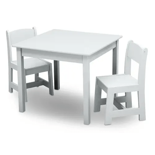 Delta Children MySize Kids Wood Table and Chair Set (2 Chairs Included) - Ideal for Arts & Crafts, Snack Time, & More - Greenguard Gold Certified, Bianca White, 3 Piece Set