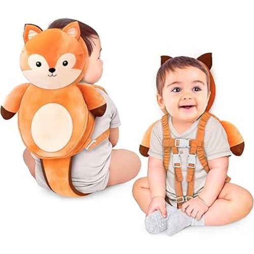 100% Cotton Non-Toxic Hypoallergenic Baby Backpack Head Protection Pillow, Full Head Coverage, Baby Head Pillow for Falling, Secure, Durable, Fox (Orange)