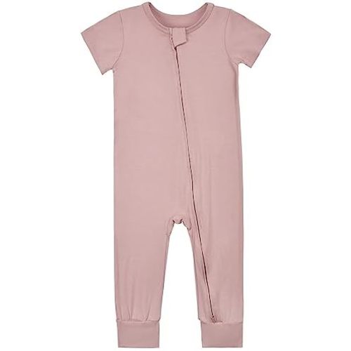 Aablexema Baby Romper Bamboo Rayon Short Sleeve Footless Pajamas 2 Way Zipper Summer Sleeper Jumpsuit Outfits 0-24 Months