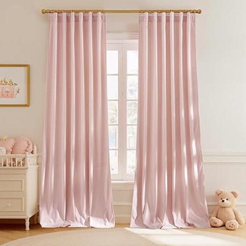 StangH Dusty Pink Velvet Curtains 96 inches - Luxury Room Darkening Window Drapes for Bedroom Living Room Thermal Insulated Super Soft with Rod Pocket & Back Tab, W52 x L96 inches, 2 Panels
