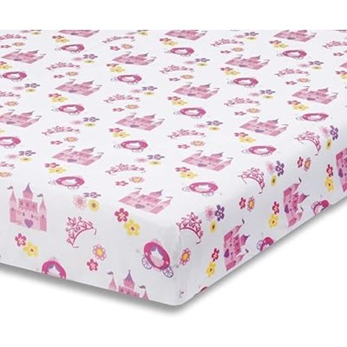 Baby Girl Fitted Crib Sheet Princess Storyland, 100% Soft Breathable Microfiber Baby Sheet, Fits Standard Size Crib Mattress 28in x 52in, Nursery Sheet