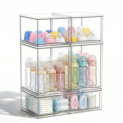5-Piece Baby Bottle Organizer for Countertop, Clear Acrylic Drawer Set, Bottle Organizer for Pump Parts, Bottle Storage Organizer Baby for Nursery, Bathroom Vanity, Kitchen Counter