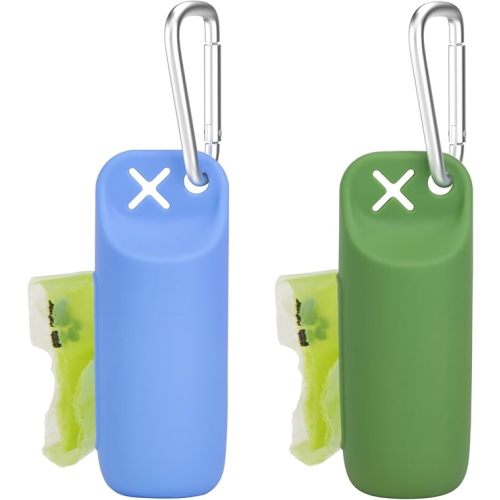 Dog Poop Bag Holder for Leash, 2 Pack Silicone Dog Poop Bag Dispenser with Carrier Clip & Waste Holder, Doggie Walking Accessories for Outdoor Pet, 2 Dispenser & 30 Pouches, Easy Pull Out & Clean