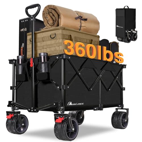 MOON LENCE Collapsible Foldable Wagon Cart, 220L Large Weight Capacity Folding Utility Wagon with All-Terrain Big Wheels, Utility Cart Wagon for Garden, Grocery, Shopping, Camping, Beach, Picnics