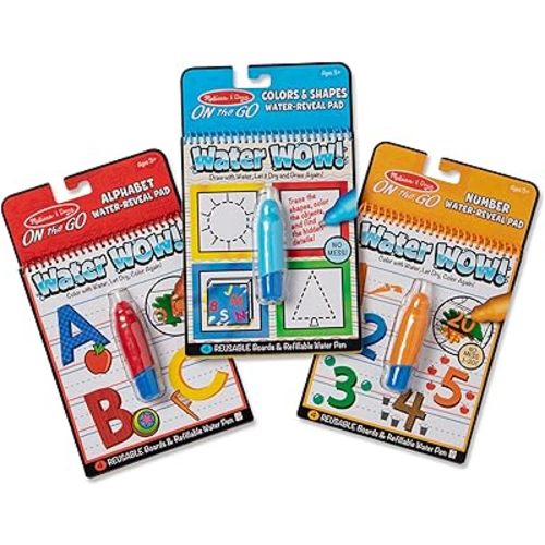 Melissa & Doug On the Go Water Wow! Reusable Water-Reveal Activity Pads,3-pk, Colors, Numbers, Alphabet