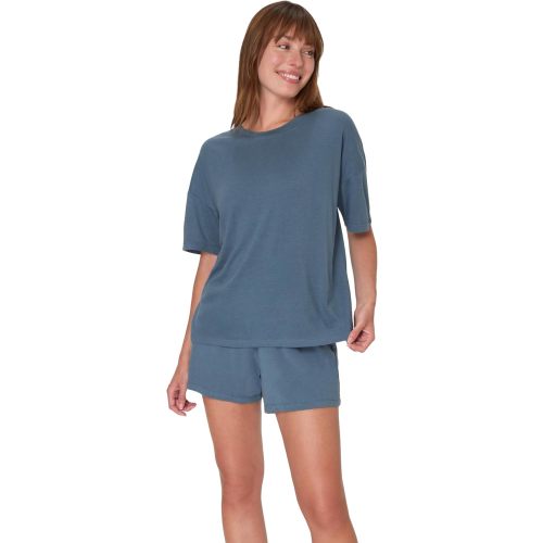 Hanes Women's Originals SuperSoft Comfywear 2 Piece Lounge Boxy T-Shirt & Sleep Shorts Loungewear Set