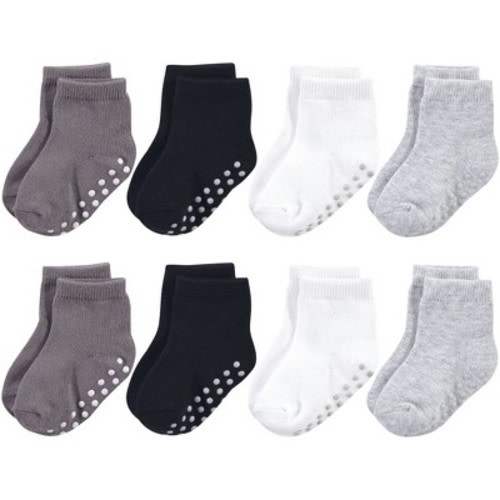 Touched by Nature Baby and Toddler Boy Organic Cotton Socks with Non-Skid Gripper for Fall Resistance, Solid Black, 6-12 Months