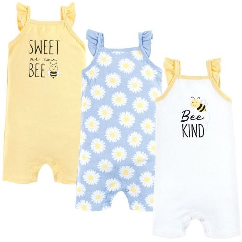 Hudson Baby Infant Girl Cotton Rompers, Bee Kind, 3-6 Months