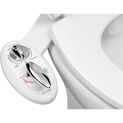 LUXE Bidet NEO 320 - Hot and Cold Water, Self-Cleaning, Dual Nozzle, Non-Electric Bidet Attachment for Toilet Seat, Adjustable Water Pressure, Rear and Feminine Wash, Lever Control (White)