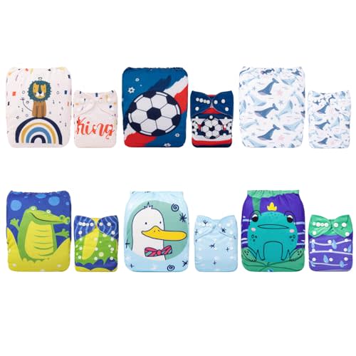 ALVABABY Baby Cloth Diapers 6 Pack with 12 Inserts One Size Adjustable Washable Reusable for Baby Girls and Boys 6DM106