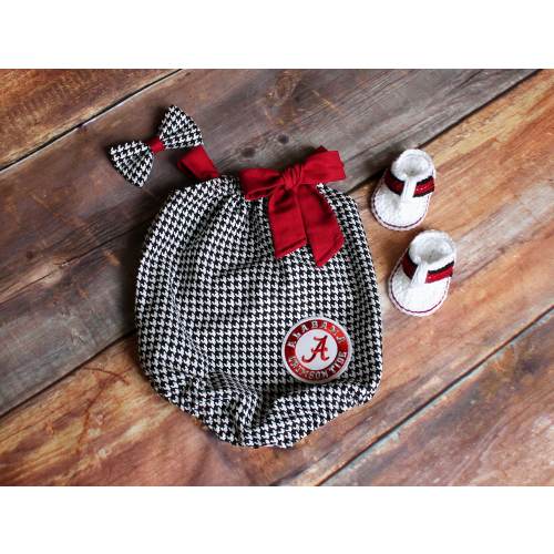 Alabama Crimson Tide Bubble Romper - Newborn to 3T - baby girls toddler infant grey gray red houndstooth baby shower gift game day outfit