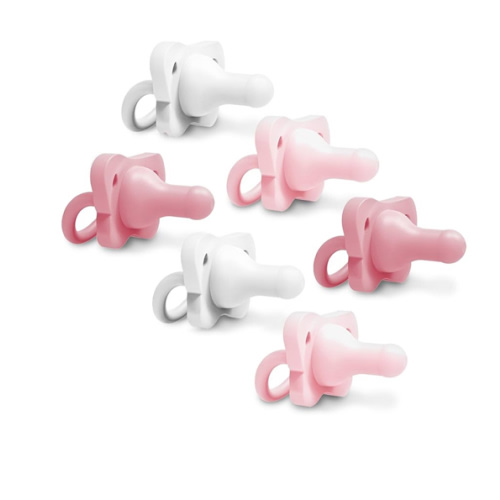 Dr. Brown's HappyPaci 100% Silicone Baby Pacifier, Contoured One-Piece Design, Pink, White, Light Pink, 0-6m, BPA-Free, 6 Pack