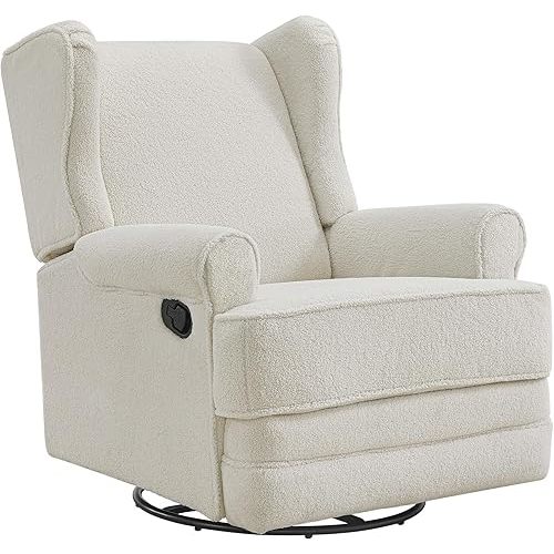 Oxford Baby Teegan Upholstered Swivel Glider & Recliner Nursery Chair, Boucle White