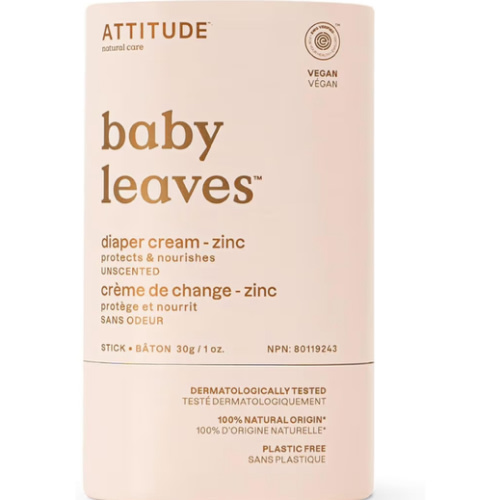 ATTITUDE Plastic-Free Diaper Cream Bar with Zinc for Baby, EWG Verified, Dermatologically Tested, Vegan, Unscented, 1 Ounce